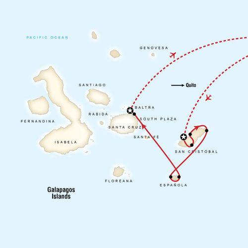Galapagos - 4 days cruising East, South & Central islands aboard Alia map
