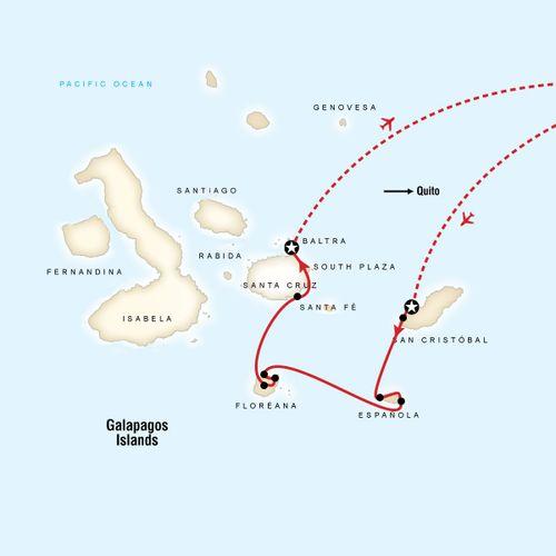 Galapagos - 4 days cruising East, South & Central islands aboard Cormorant map