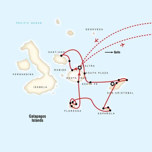 Galapagos - 8 days cruising Central, East & South islands aboard Cormorant map